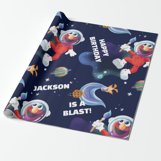 Sesame Street Elmo Outer Space Birthday Pattern Wrapping Paper (Unrolled)