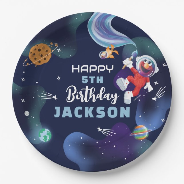 Sesame Street | Elmo Outer Space Happy Birthday Paper Plates (Front)