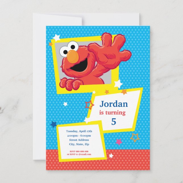 Sesame Street | Elmo - Polka Dot & Stars Birthday Invitation (Front)