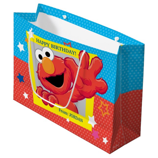 Sesame Street | Elmo - Polka Dot & Stars Birthday Large Gift Bag (Front Angled)