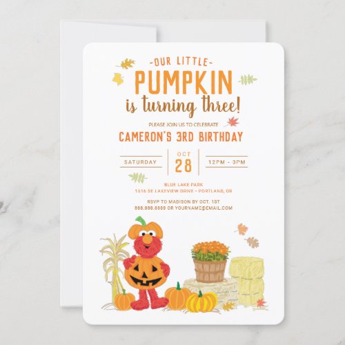 Sesame Street _ Elmo  Pumpkin 3rd Birthday Invitation