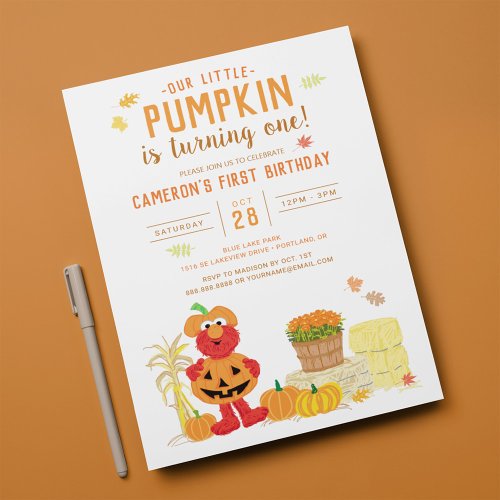 Sesame Street _ Elmo  Pumpkin First Birthday Invitation
