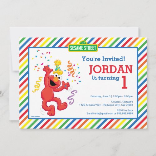 Sesame Street  Elmo _ Rainbow 1st Birthday Invitation