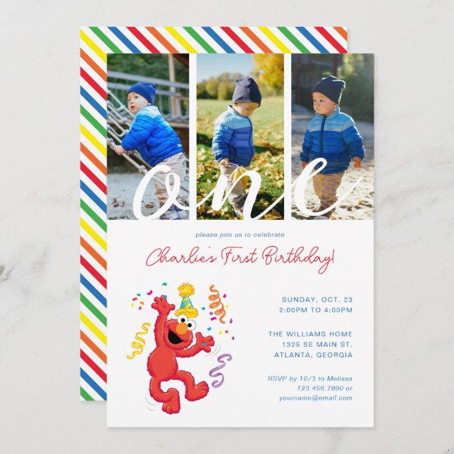 Sesame Street | Elmo - Rainbow 1st Birthday Photo Invitation (Front/Back)