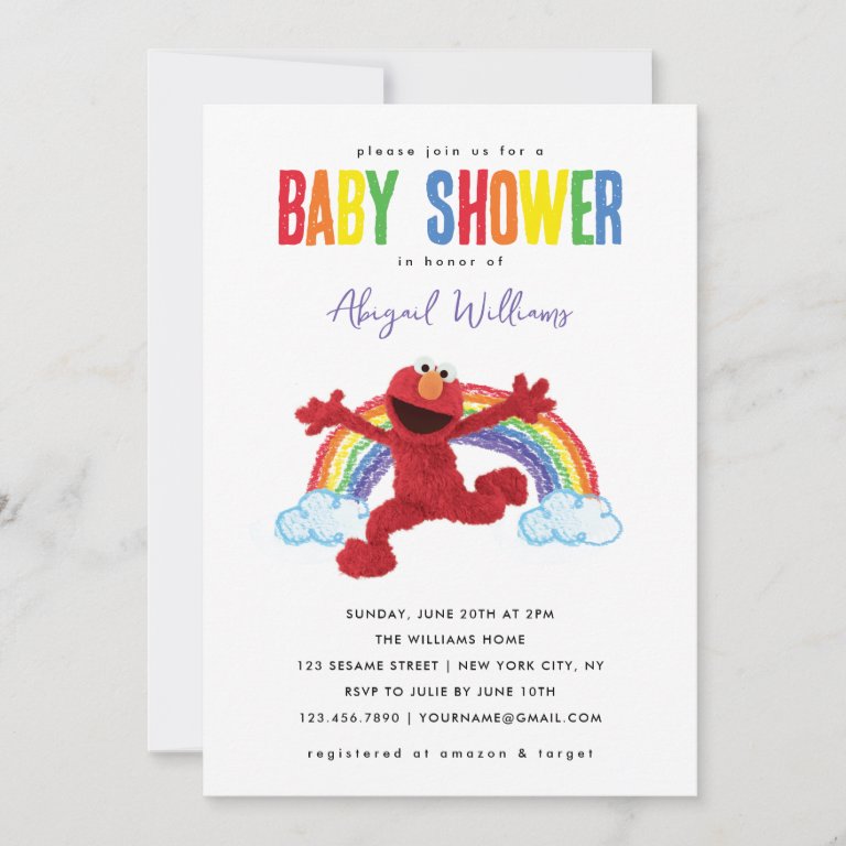 Sesame Street - Elmo Rainbow Baby Shower Invitation