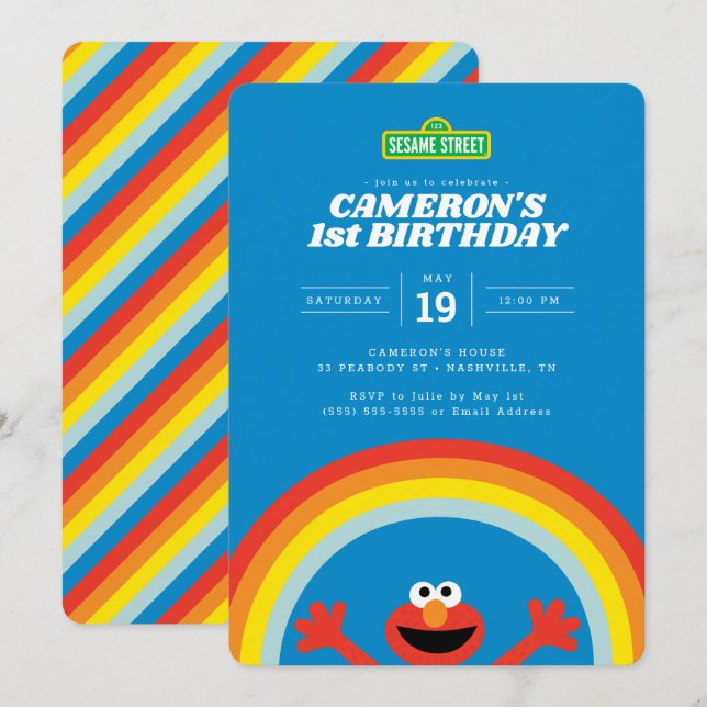 Sesame Street | Elmo Rainbow Birthday Invitation (Front/Back)