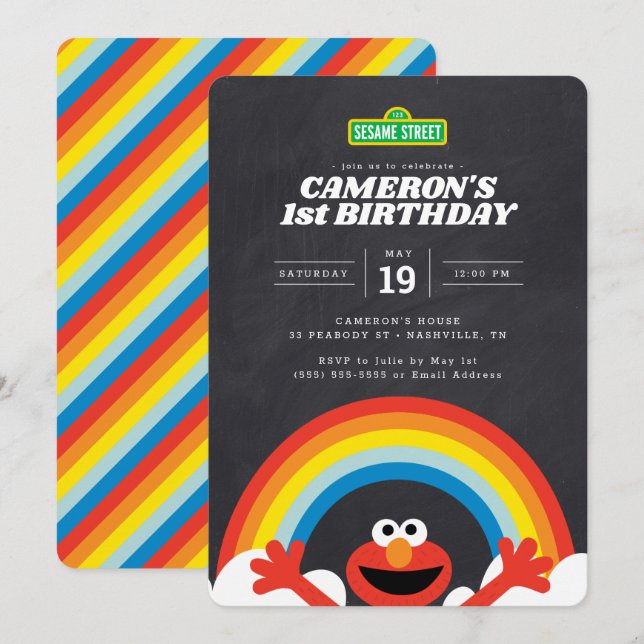 Sesame Street | Elmo Rainbow Birthday  Invitation (Front/Back)