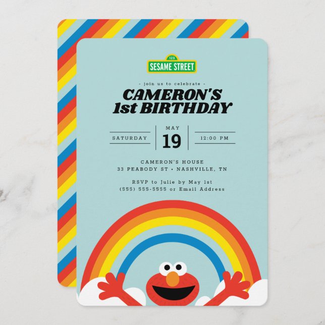 Sesame Street | Elmo Rainbow Birthday  Invitation (Front/Back)