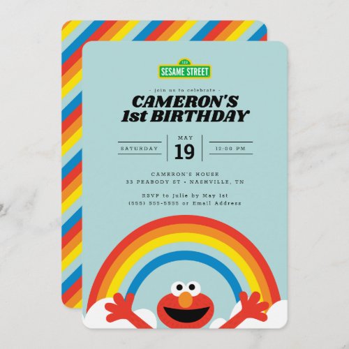 Sesame Street  Elmo Rainbow Birthday  Invitation