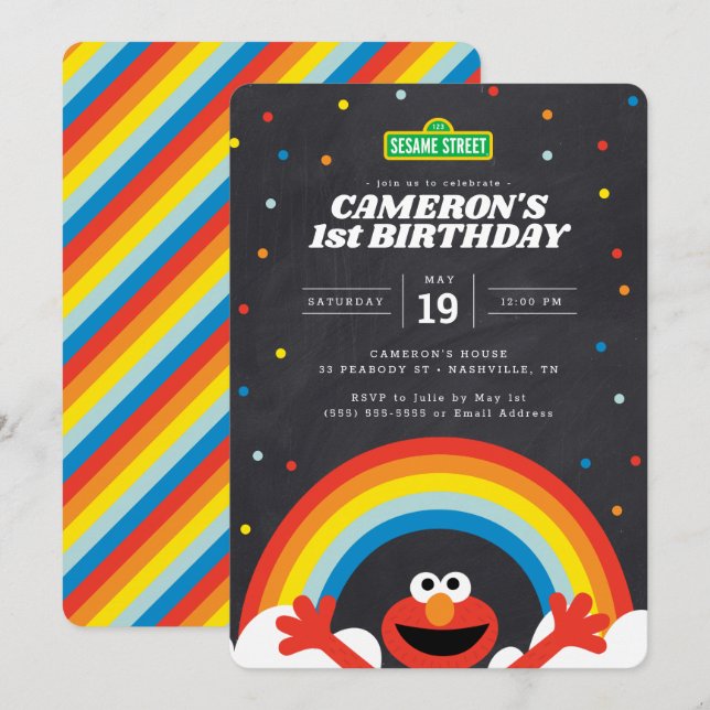 Sesame Street | Elmo Rainbow Birthday  Invitation (Front/Back)
