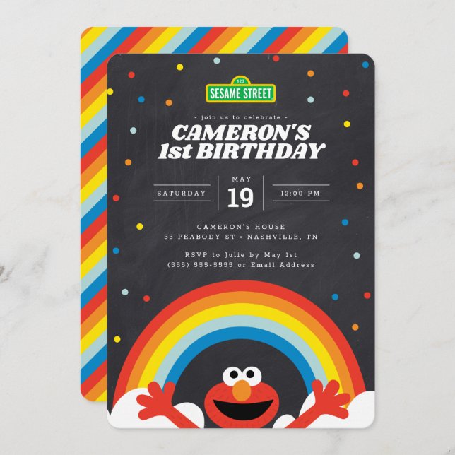 Sesame Street | Elmo Rainbow Birthday  Invitation (Front/Back)