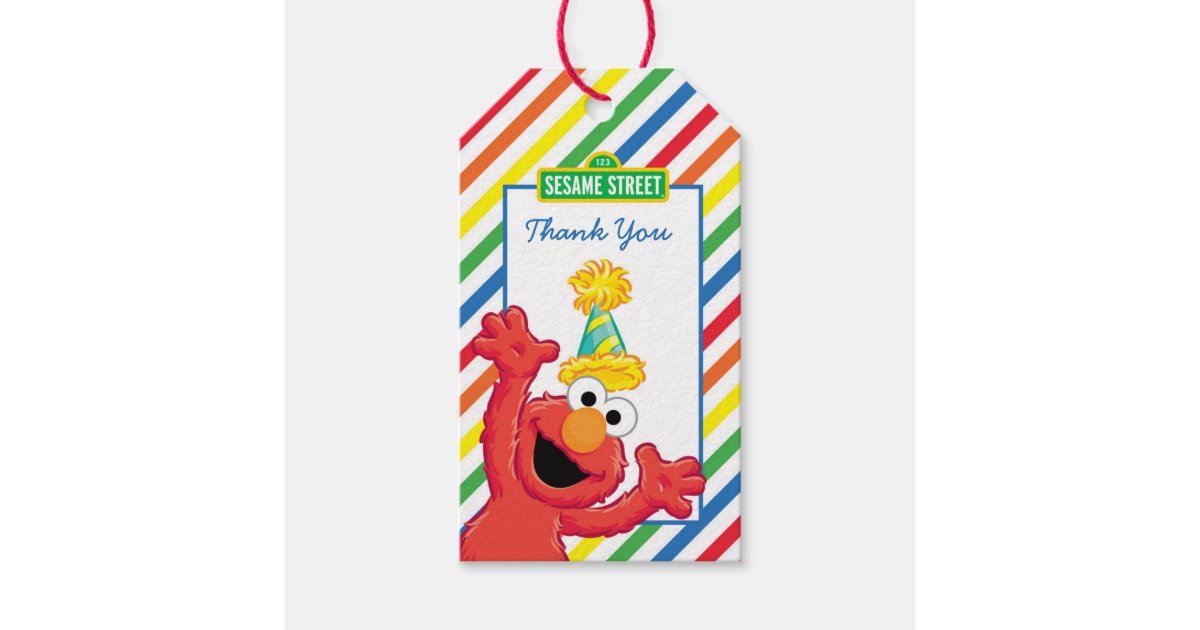 Sesame Street | Elmo - Rainbow Birthday Thank You Gift Tags | Zazzle
