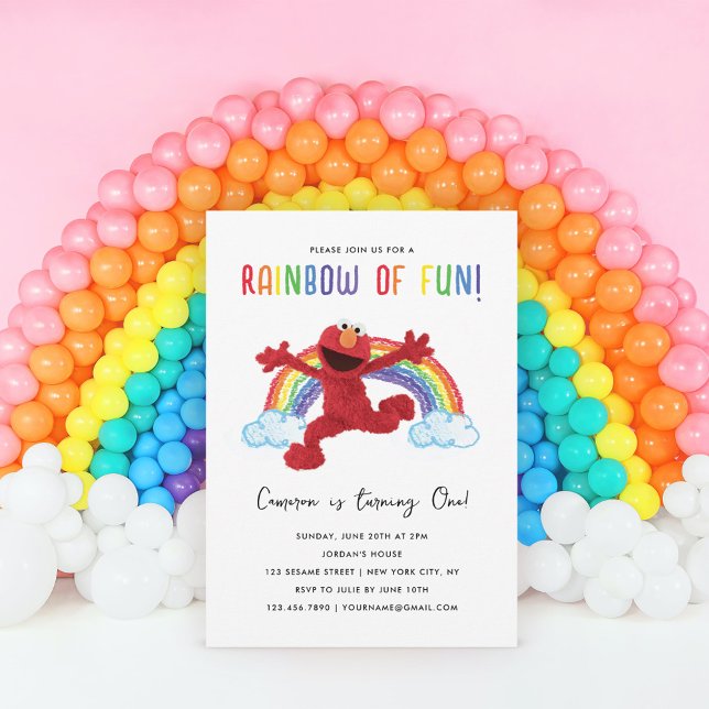 Sesame Street - Elmo Rainbow of Fun Birthday Invitation (Invite with balloons)