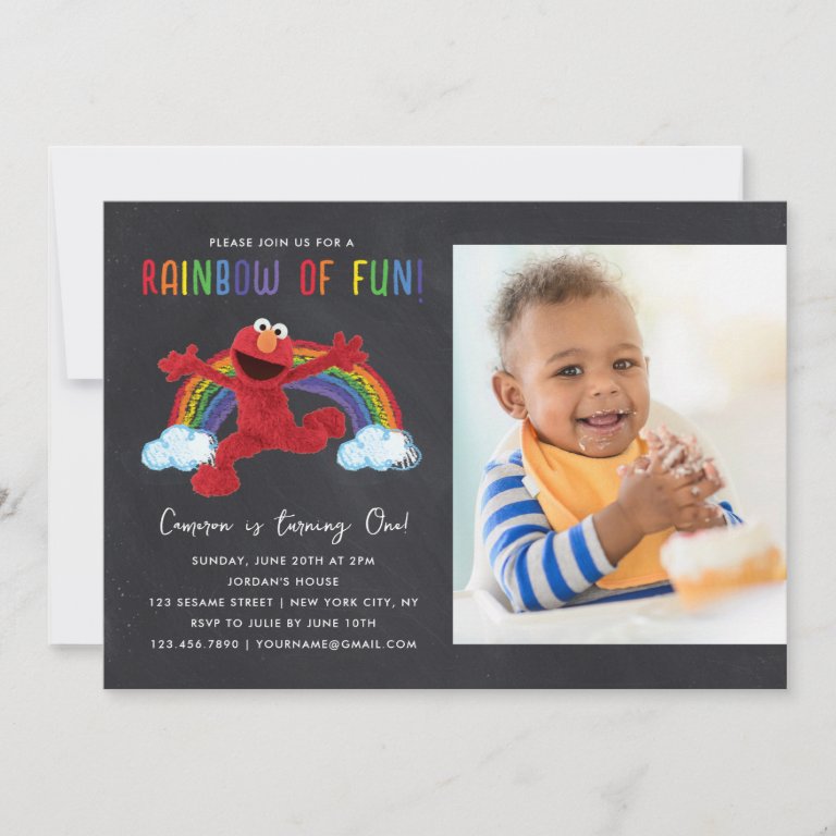 Sesame Street - Elmo Rainbow of Fun Birthday Photo Invitation
