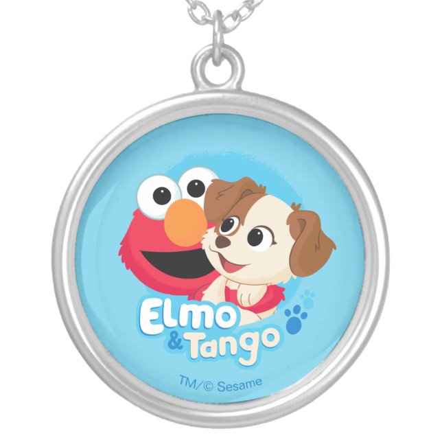Sesame Street | Elmo & Tango Badge Silver Plated Necklace (Front)