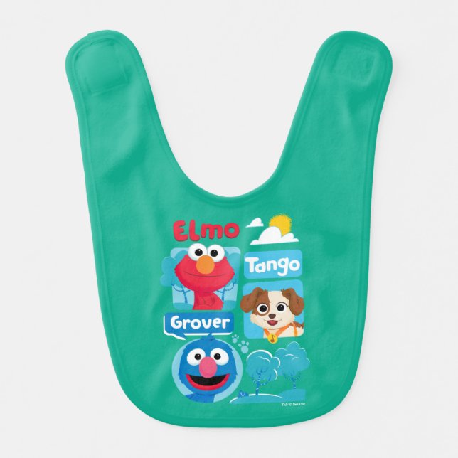 Sesame Street | Elmo, Tango, & Grover Park Graphic Baby Bib (Front)