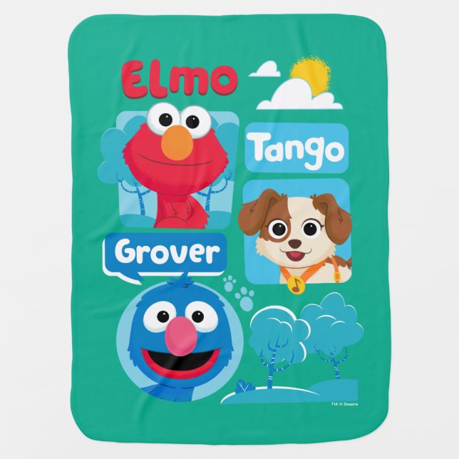Sesame Street | Elmo, Tango, & Grover Park Graphic Baby Blanket (Front)