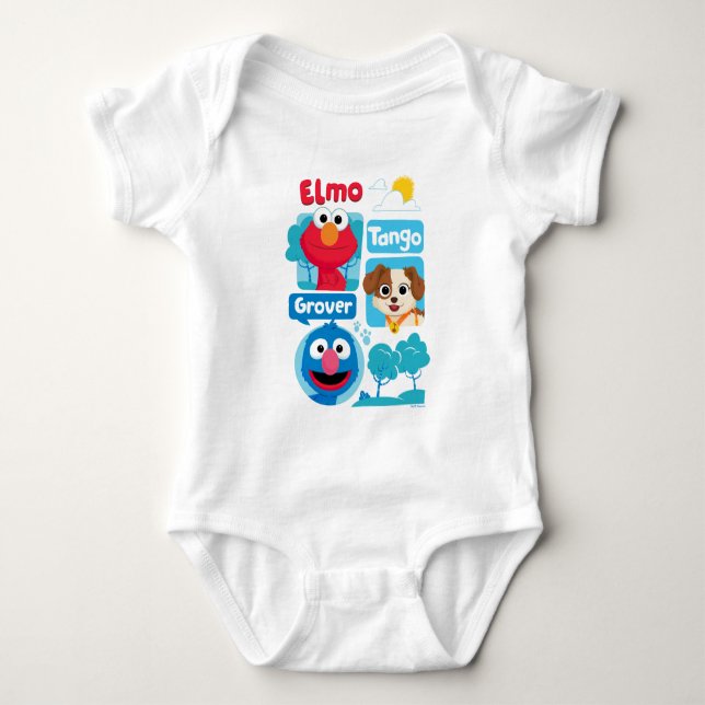 Sesame Street | Elmo, Tango, & Grover Park Graphic Baby Bodysuit (Front)