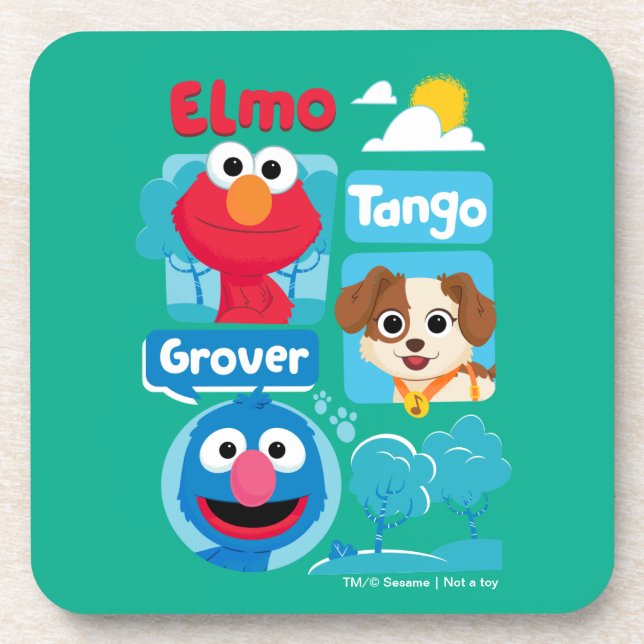 Sesame Street | Elmo, Tango, & Grover Park Graphic Beverage Coaster (Front)