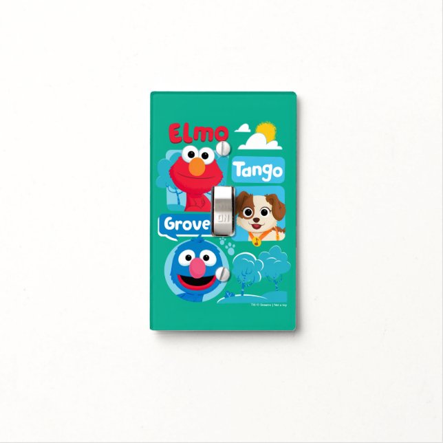 Sesame Street | Elmo, Tango, & Grover Park Graphic Light Switch Cover (In Situ)