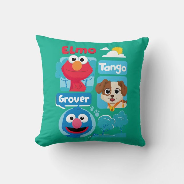 Sesame Street | Elmo, Tango, & Grover Park Graphic Throw Pillow (Front)