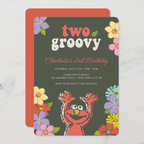 Sesame Street Elmo  Two Groovy Floral Birthday Invitation