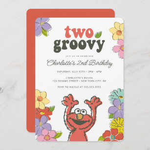 Sesame Street Elmo   Two Groovy Floral Birthday Invitation