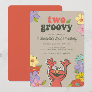 Sesame Street Elmo Two Groovy Floral Birthday Invitation