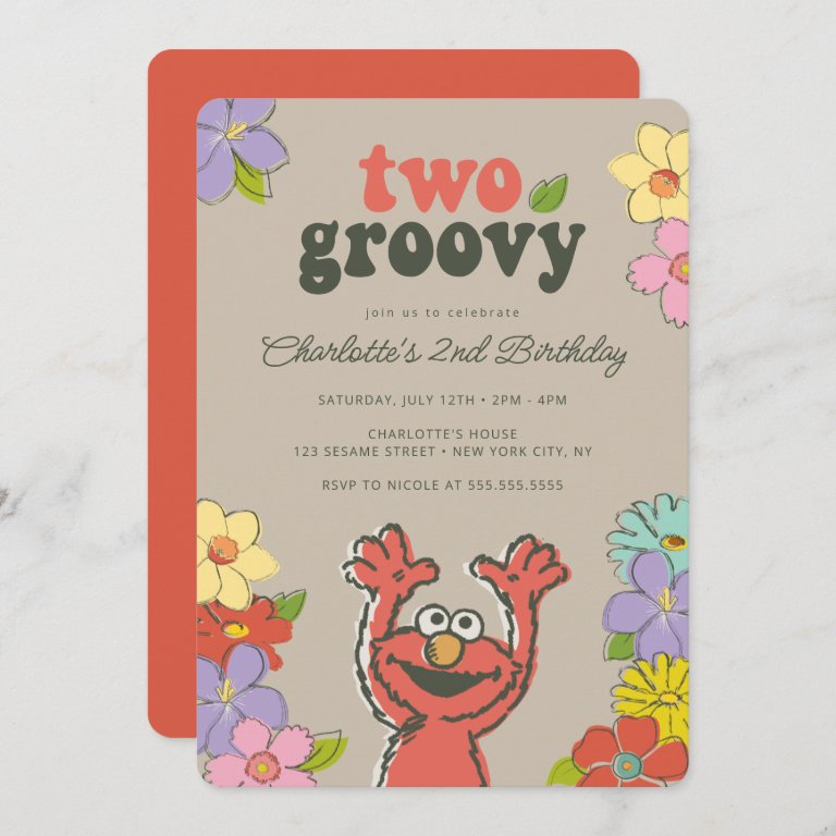 Sesame Street Elmo | Two Groovy Floral Birthday Invitation