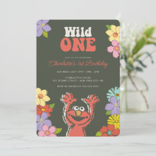 Sesame Street Elmo Wild One Floral Birthday Invitation