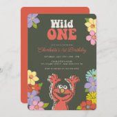 Sesame Street Elmo | Wild One Floral Birthday Invitation (Front/Back)