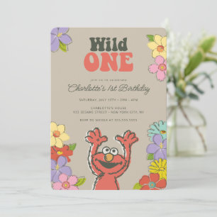Sesame Street Elmo Wild One Floral Birthday Invitation