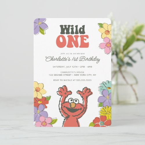 Sesame Street Elmo  Wild One Floral Birthday Invitation