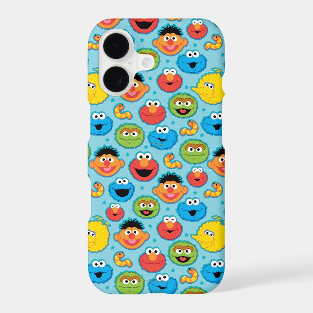 Sesame Street Faces Pattern on Blue Case-Mate iPhone Case (Back)