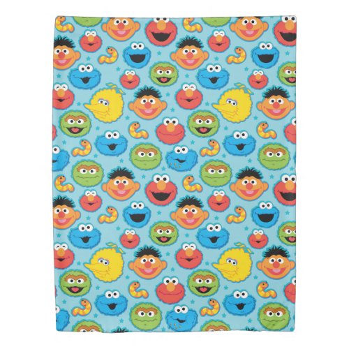 Sesame Street Faces Pattern on Blue Duvet Cover