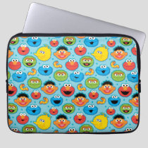 Sesame Street Faces Pattern on Blue Laptop Sleeve