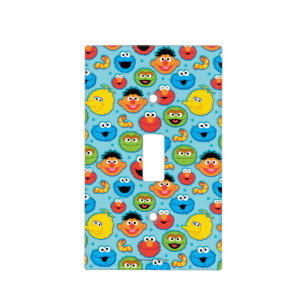 Sesame Street Faces Pattern on Blue Light Switch Cover