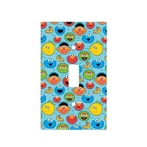 Sesame Street Faces Pattern on Blue Light Switch Cover