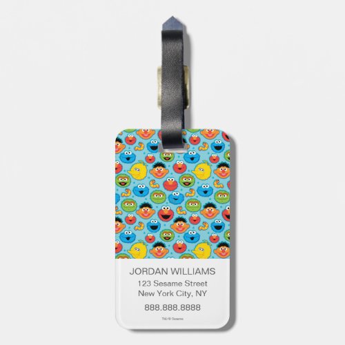Sesame Street Faces Pattern on Blue Luggage Tag
