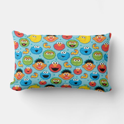 Sesame Street Faces Pattern on Blue Lumbar Pillow