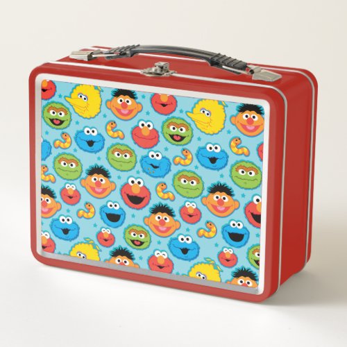 Sesame Street Faces Pattern on Blue Metal Lunch Box