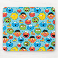 Sesame Street Faces Pattern on Blue Mouse Pad