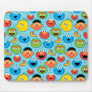 Sesame Street Faces Pattern on Blue Mouse Pad