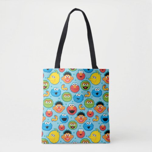 Sesame Street Faces Pattern on Blue Tote Bag