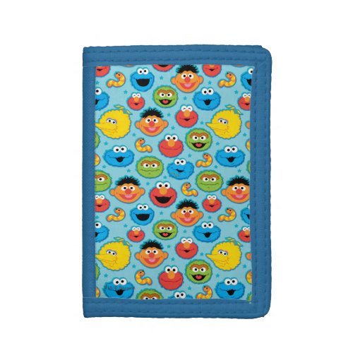 Sesame Street Faces Pattern on Blue Trifold Wallet