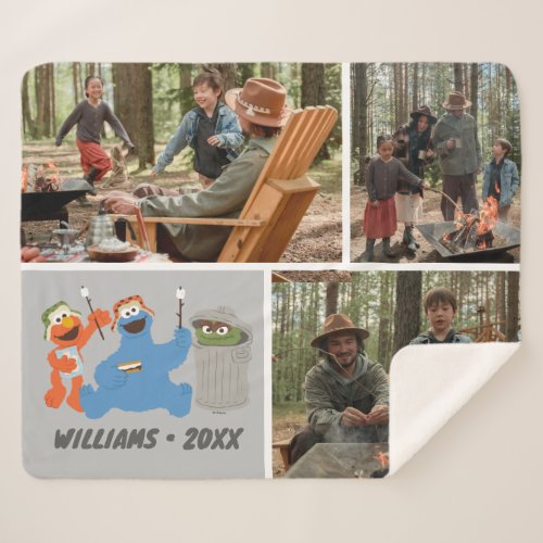 Sesame Street  Family Camping  Photo Collage Sherpa Blanket