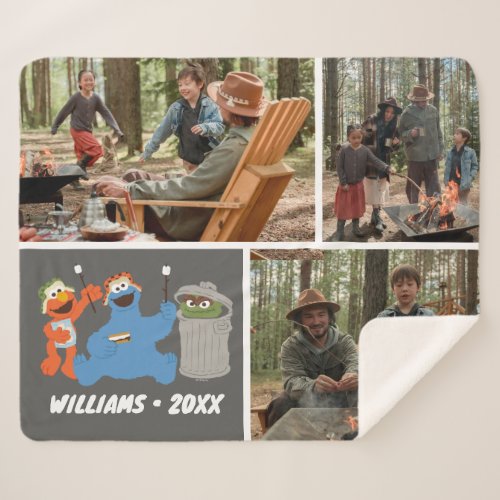 Sesame Street  Family Camping  Photo Collage Sherpa Blanket