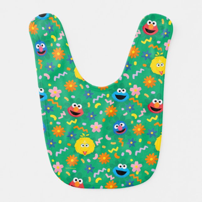 Sesame Street Green Floral Pattern Baby Bib (Front)