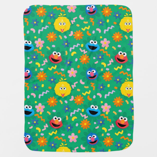 Sesame Street Green Floral Pattern Baby Blanket (Front)