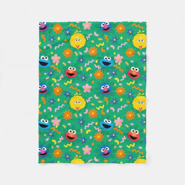 Sesame Street Green Floral Pattern Fleece Blanket (Front)